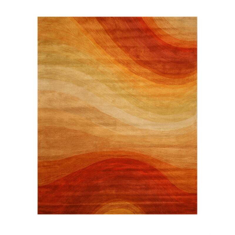 Orange Hand-Tufted Wool Contemporary Desertland Rug, 6' Round, Eye-Catching Living Space Rug - L