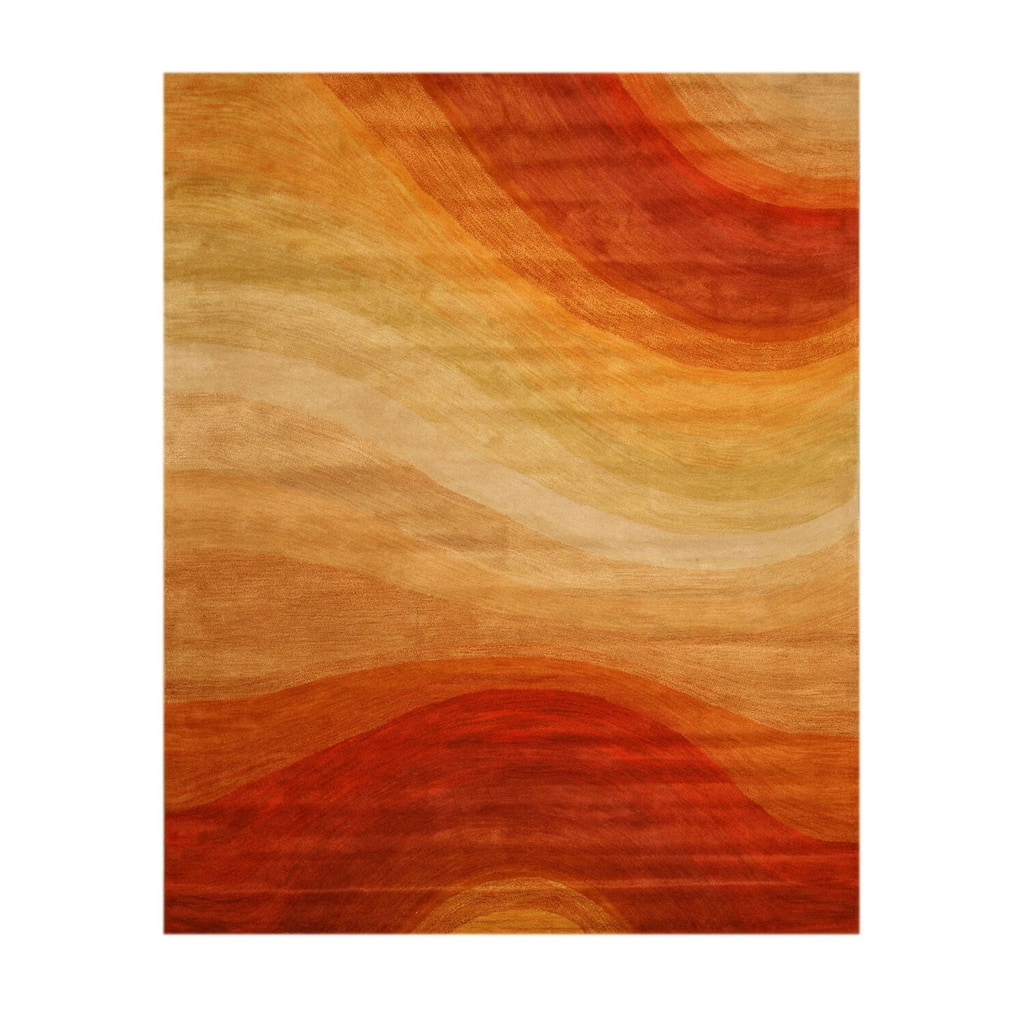 Orange Hand-Tufted Wool Contemporary Desertland Rug, 6' Round, Eye-Catching Living Space Rug - L