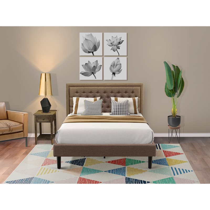 East West Furniture Queen Bed Set - Queen Bed Frame Size Brown Headboard with Nightstand - Black Finish Legs(End Table Options) - KD18Q-1DE07