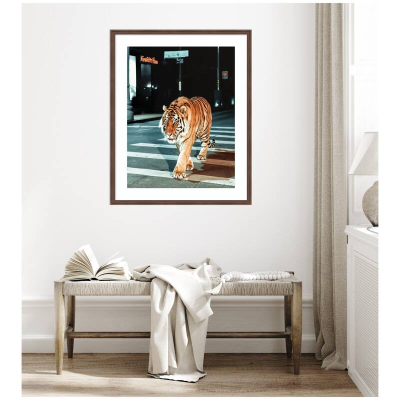 Kate and Laurel Framed Art Tiger in the City at Night 2 by Michael Schauer