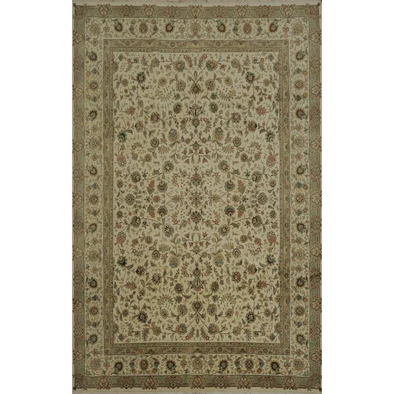 Hand Knotted Oriental 100% Wool Carpet Traditional Floral Beige & Ivories Kashan Area Rug - 11' 3'' X 8' 9''