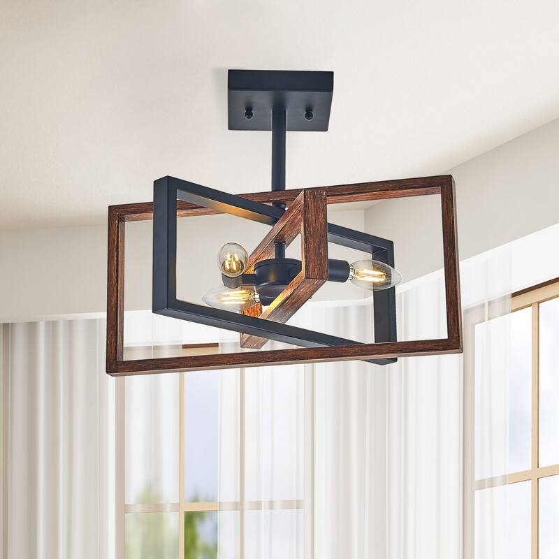 14 inch wood painted pendant 3 Lt - Wood Black