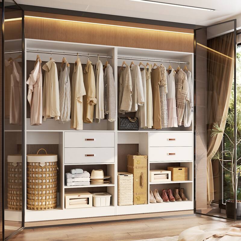 40'' Large Closet System with Shelves and 2 Drawers, Freestanding Closet Organizer with Hanging Rods