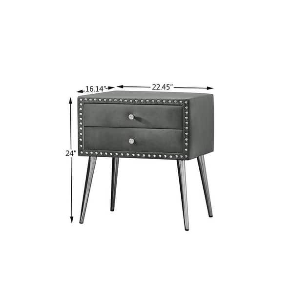 B109TA Upholstered in durable 100 Grey Velvet nightstand Classic silver rivet elegant button
