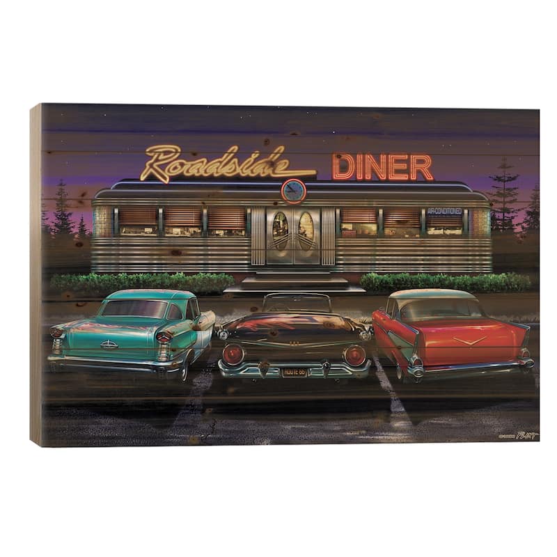 Roadside Diner I Print On Wood by Helen Flint - Multi-Color - 26x40x1.5