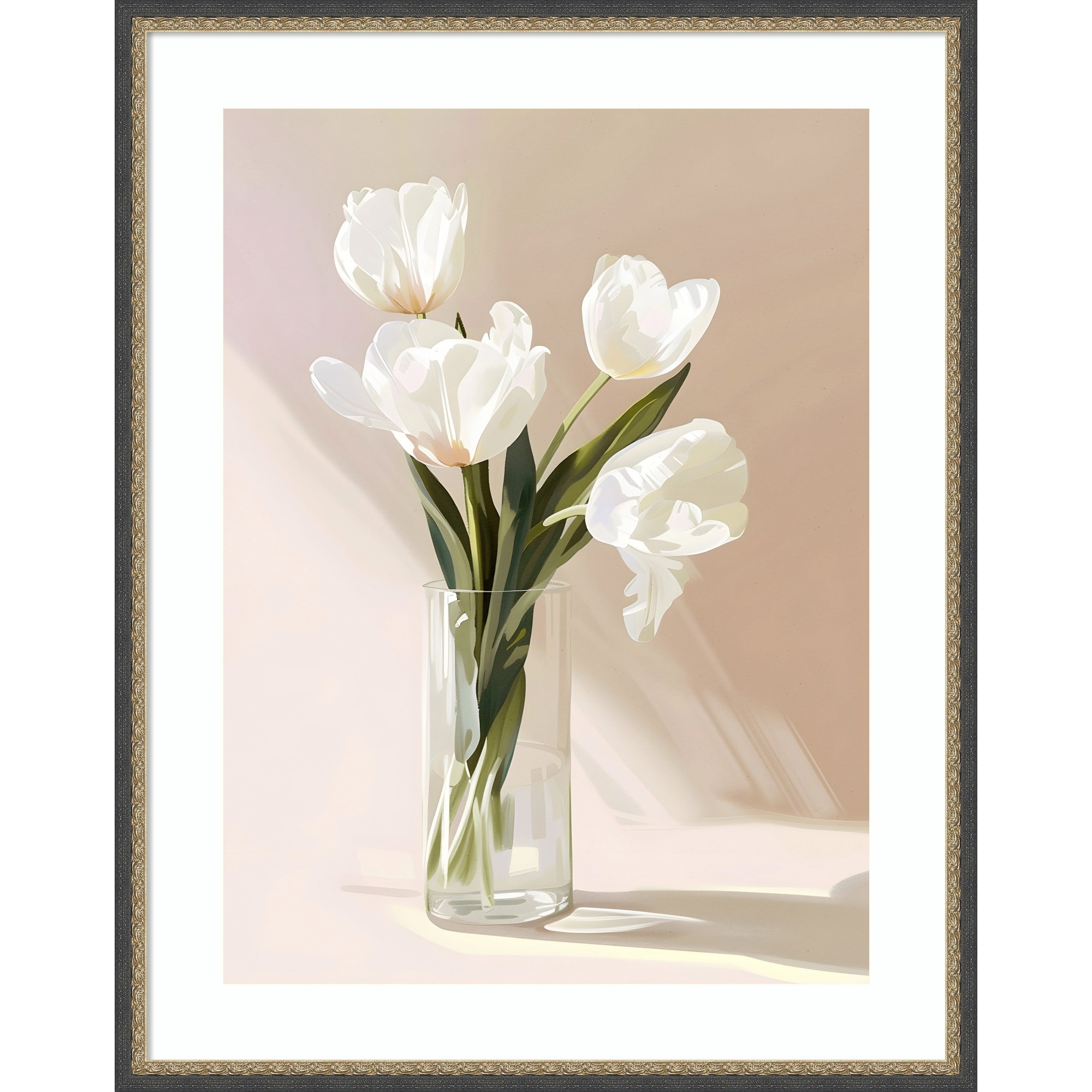 Elegant White Blooms by Treechild Wood Framed Wall Art Print