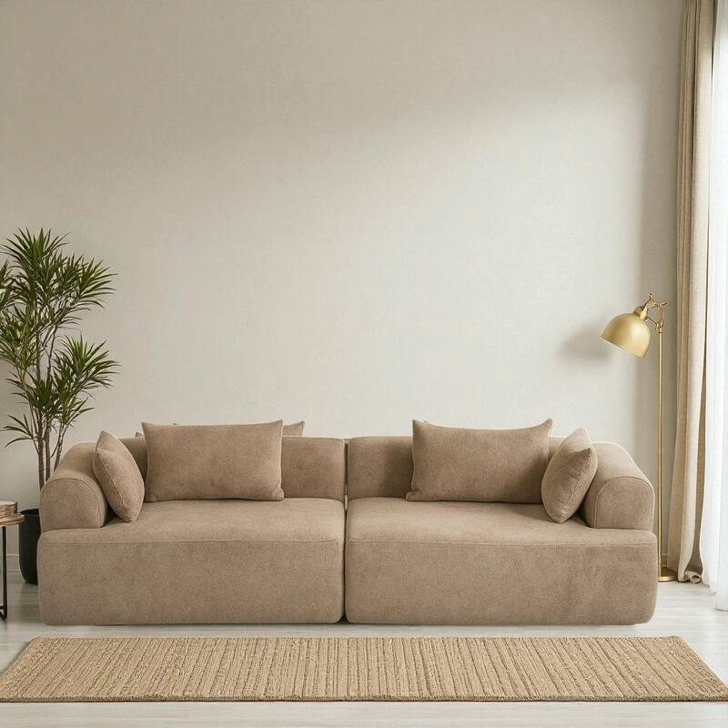 96" Full-Foam Modular Boucle Sectional Sofa, 2-Piece Low-Profile Couch with Rounded Arms