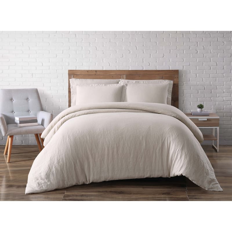 Brooklyn Loom Natural Flax Linen 3-piece Duvet Cover Set