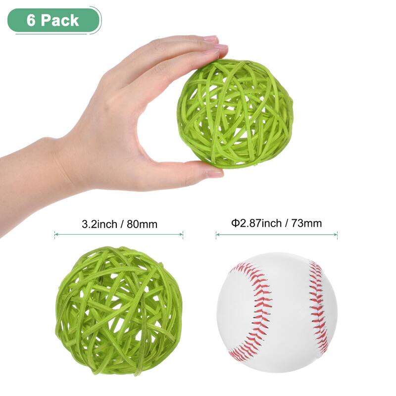 6-Pack Wicker Rattan Balls for Christmas/Weddings/DIY - Green - 3.2 Inch