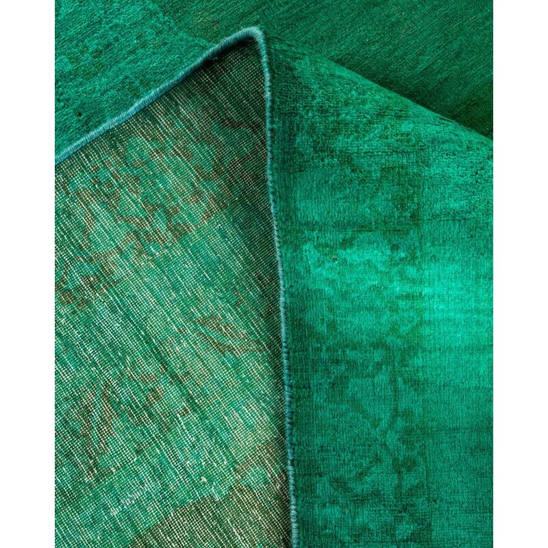 Overton Hand Knotted Wool Vintage Inspired Modern Contemporary Overdyed Green Area Rug - 9' 3" x 11' 10"