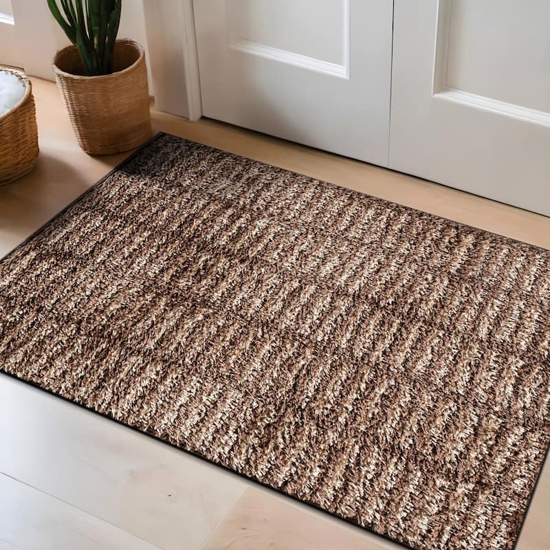 Bohemian Stripe Lines Shag Rug - Textured Surface - Anthracite Dark Gray - Easy to Clean - Beige - 2' x 3'