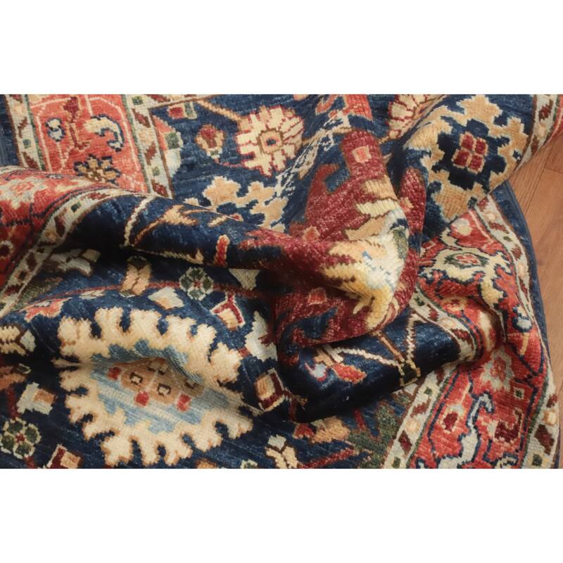 Hand Knotted Oriental 100% Wool Carpet Traditional All-Over Navy Blue & Blues Ziegler Runner Rug - 11' 7'' X 2' 5''
