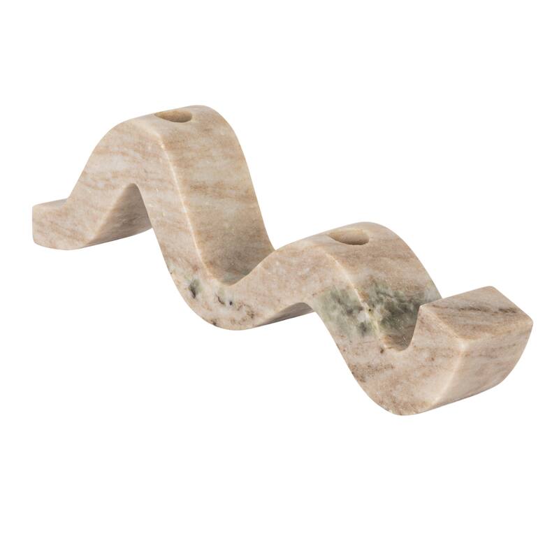 Marble Wave Double Taper Candle Holder - 14.5"L x 4.0"W x 2.0"H - Beige