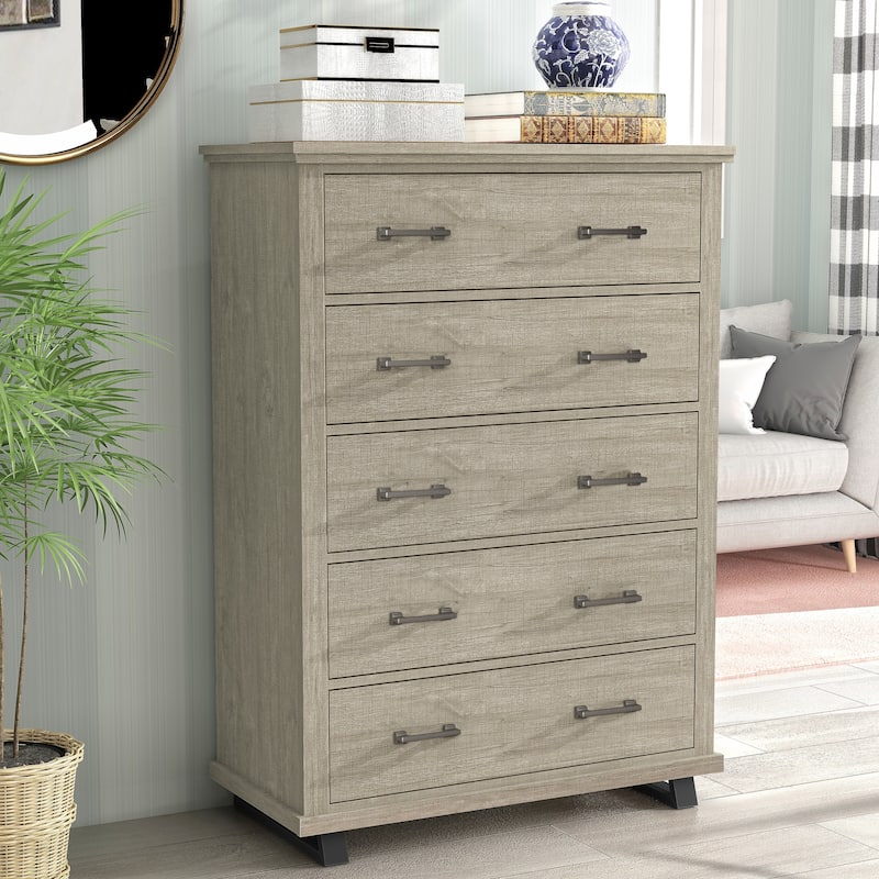 Contemporary 38" Wide Tall 5-Drawer Chest w/ Weathered