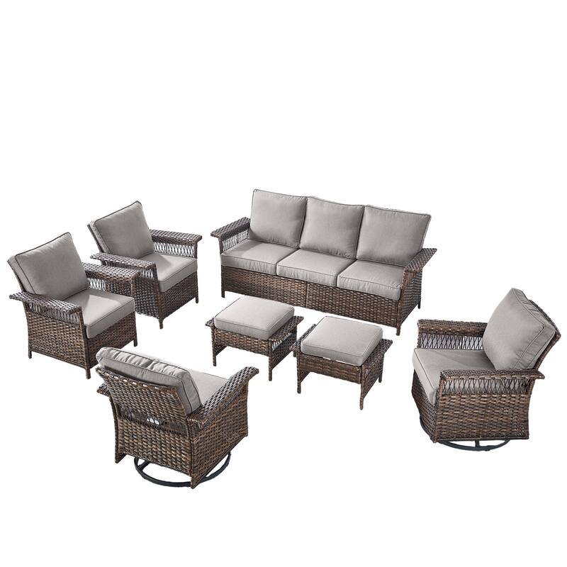 Gymojoy 7-PCS 3-Seat Sofa, 2 Swivel Chairs,2 Armchairs, 2 Ottomans