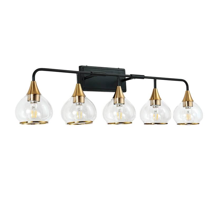 Modern Black and Gold Vanity Wall Sconce with Clear Glass Shades Industrial Bathroom Light Fixture (Bulb Not Included)