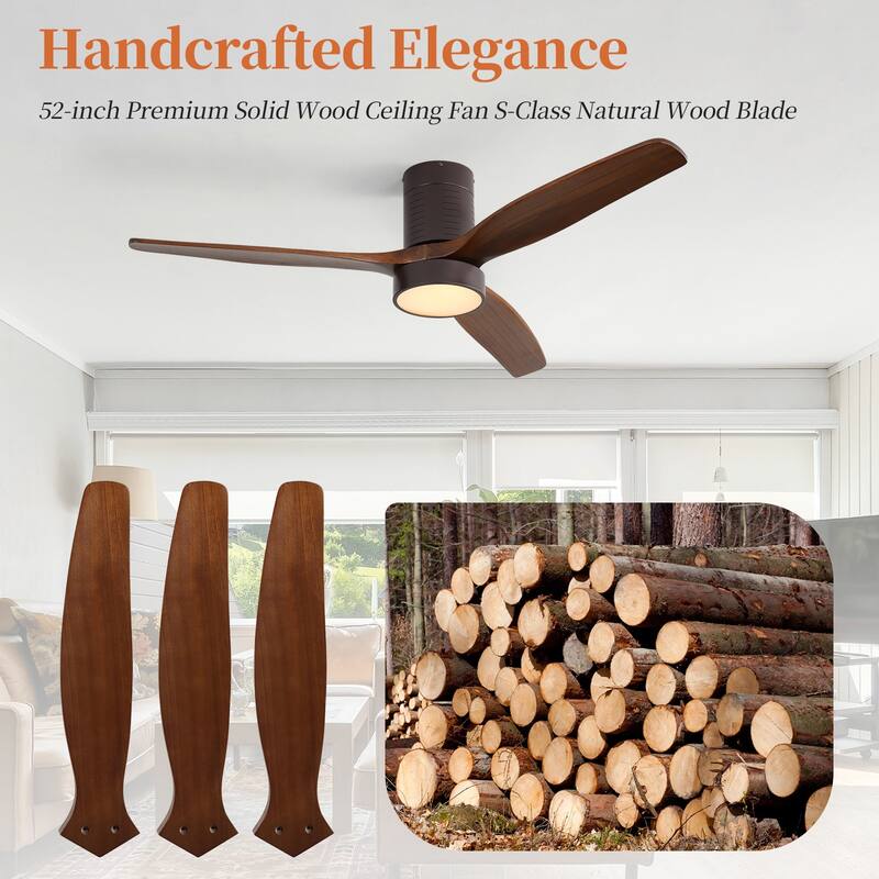 Sofucor 52" Indoor Wood Ceiling Fan Light with Remote, Integrated Light Optional