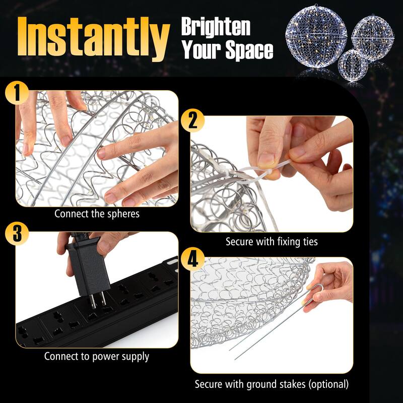 Gymax 3 Pcs Lighted Christmas Balls w/435 LEDs 3 Light Color 8 Dynamic - See Details