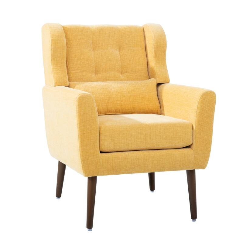 Modern Chenille Upholstered Armchair with Pillow and Solid Wood Leg