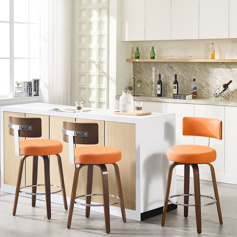 Upholstered Wood Swivel Bar/ Counter Stools, Set of 3