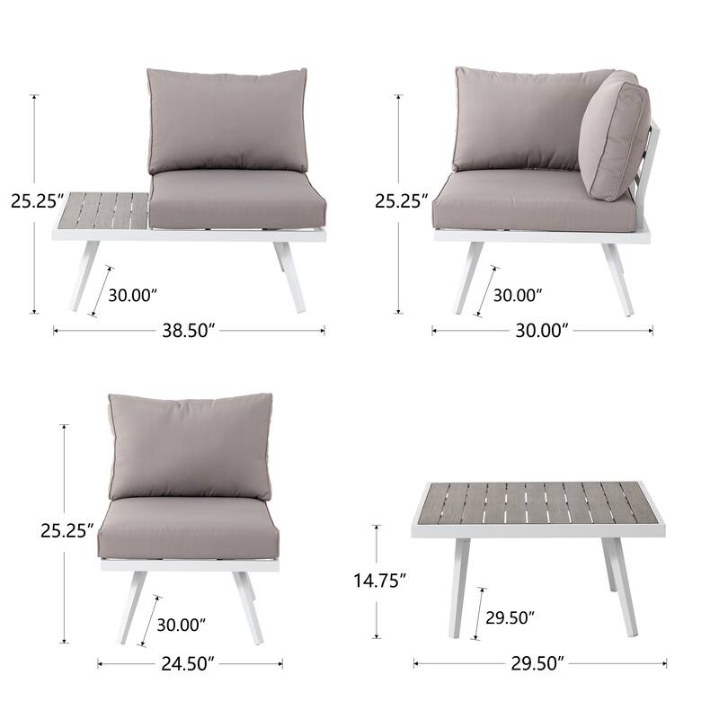 Glitzhome Outdoor Modern Patio Aluminum Sectional Seater Sofa or Coffee Side Table