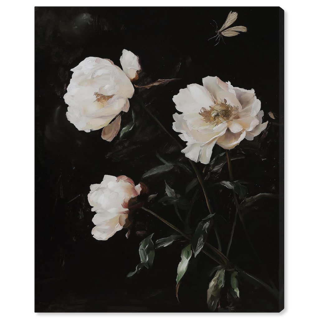 White Peony Nocturne Canvas by Art Remedy, Gallery Wrapped