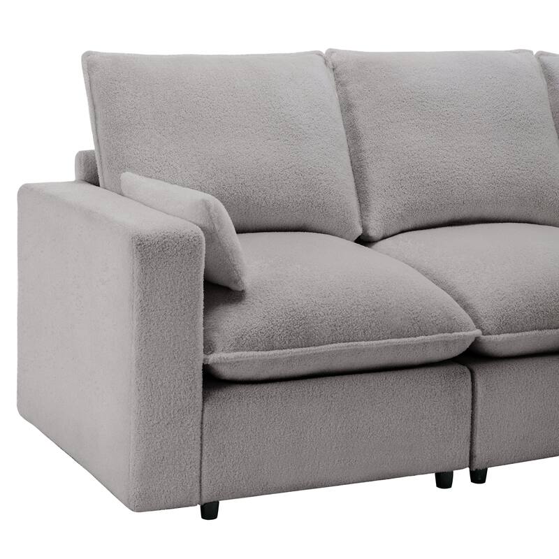 Teddy Fabric Loveseat Sofa with Removable Back and 2 Pillows, Grey