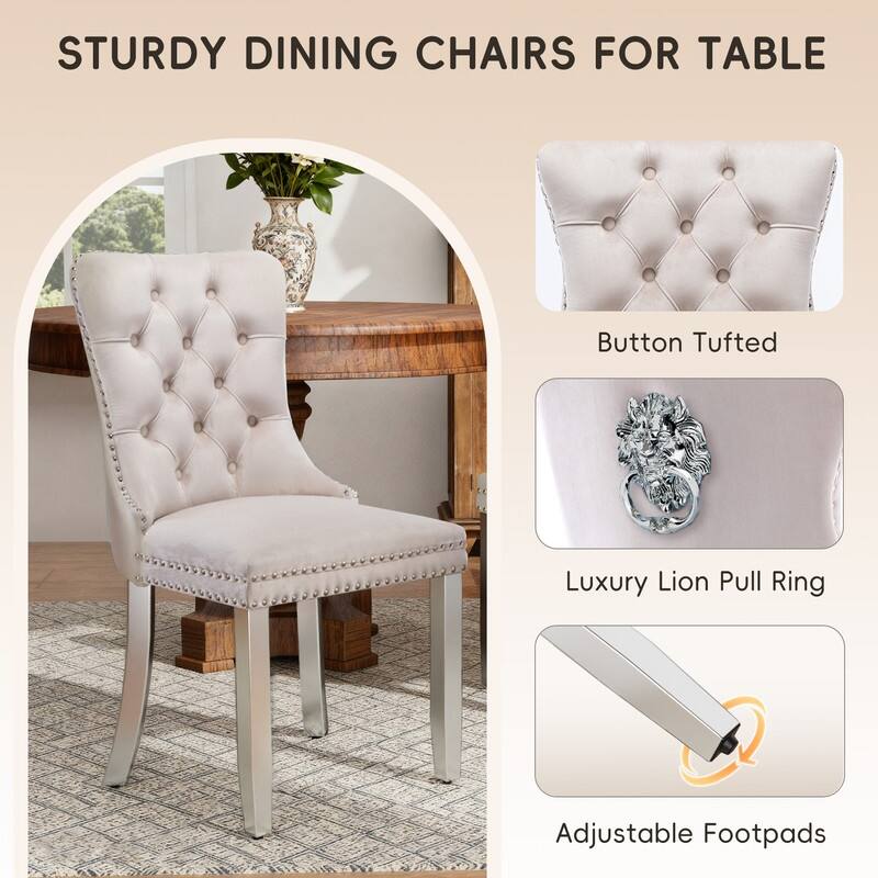 High-end Tufted Velvet Upholstered Nailhead Dining Chair Set of 4