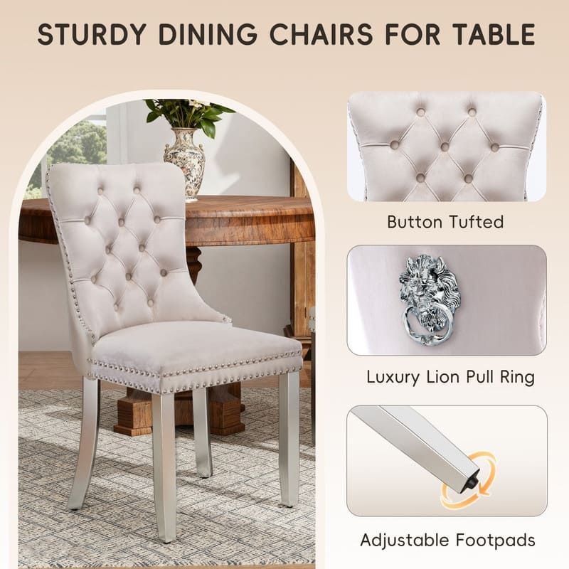 High-end Tufted Velvet Upholstered Nailhead Dining Chair Set of 6