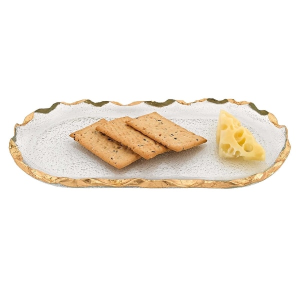 14 Glass Oval Edge Gold Leaf Platter 14 Glass Oval Edge Gold Leaf Platter