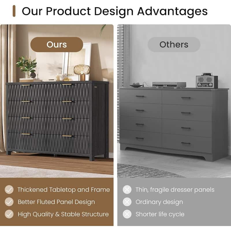 Fluted Bedroom Dresser Drawers TV Stand Drawer Organizer