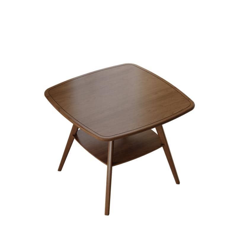 Modern Walnut Finish Dining Table with Extra Storage Shelf