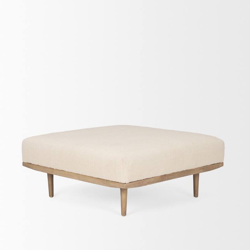 Shae Brown Wood w/ Oatmeal Fabric Ottoman