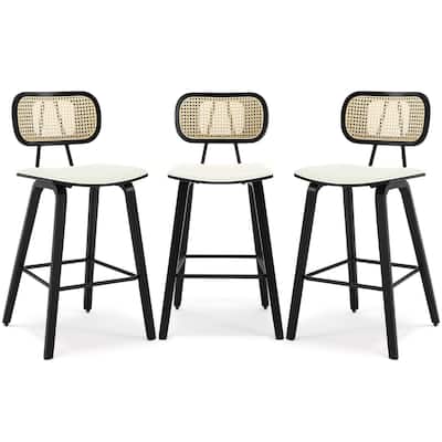 26-inch Wood Counter Height Bar Stools with Rattan Back