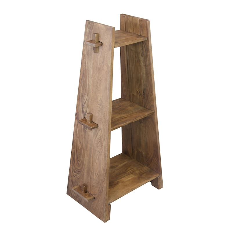 Solid Acacia Wood 3 Tier A-Frame Bookcase - Washed Walnut