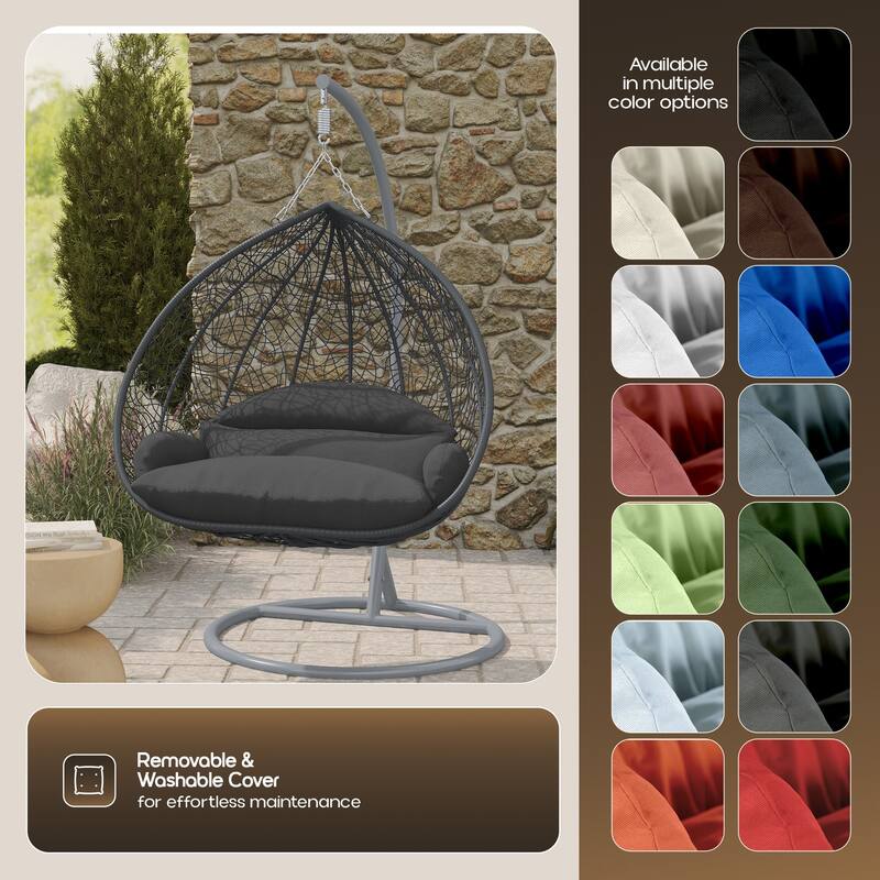 2-Person Egg Swing Chair in Grey Stainless Steel 2-Seater Porch Swing for Outdoor and Indoor - 77.95" Height