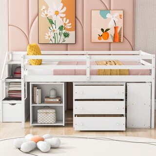 Solid Wood Loft Bed with Desk
