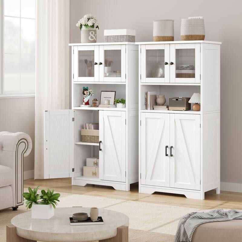 Efrin Linen Storage Cabinet Freestanding Floor Kitchen Pantry Storage Cabinet with Glass Doors Adjustable Shelves
