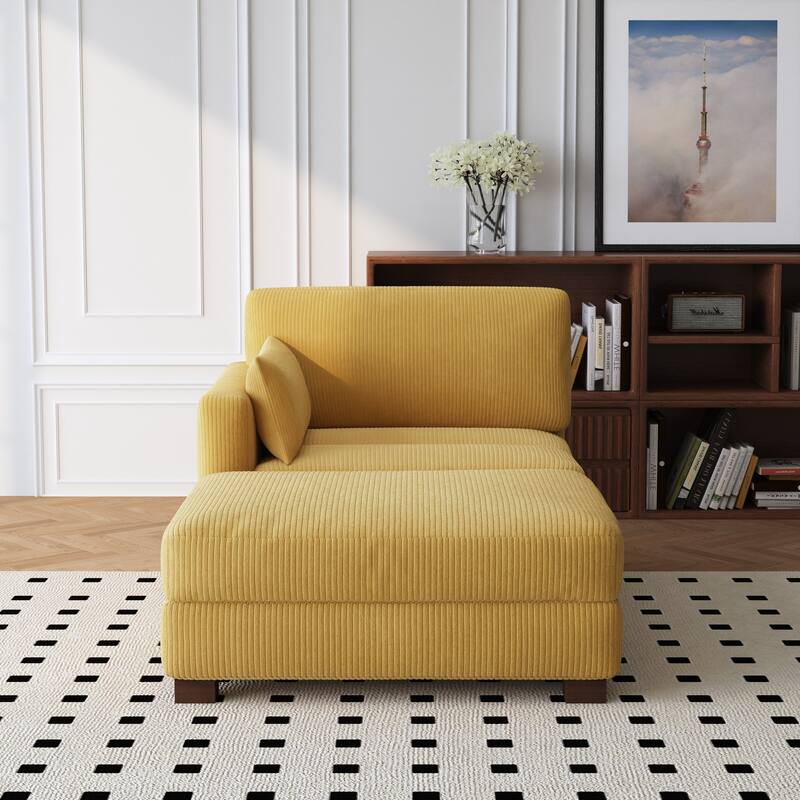 Modern 43'' Corduroy Comfy Sectional Chaise Lounge with Pillow
