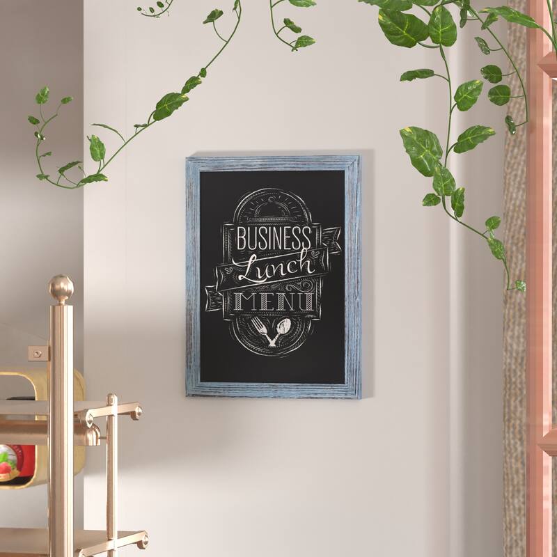 Wall Mounted Magnetic Chalkboard - 18"W x 0.75"D x 24"H - Rustic Blue