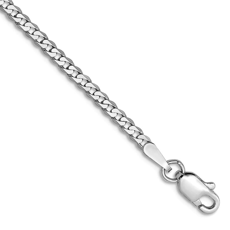 Curata Solid Yellow or White Gold 10" 2.2mm Beveled Curb Chain Anklet - 10k or 14k - 14K-White - White