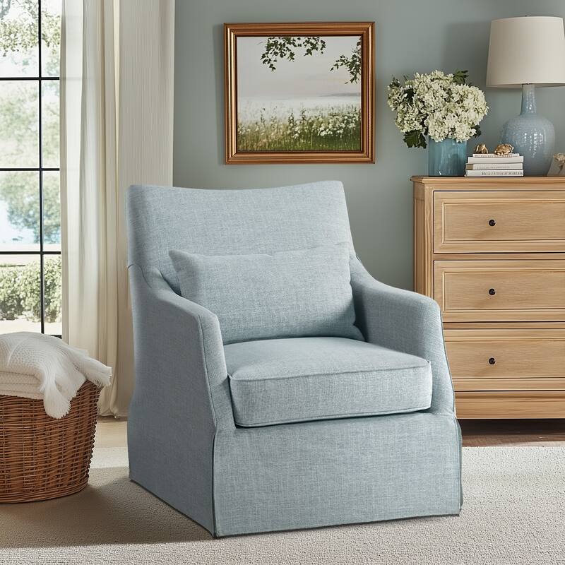 Martha Stewart London Upholstered Skirted Swivel Armchair with Lumbar Pillow