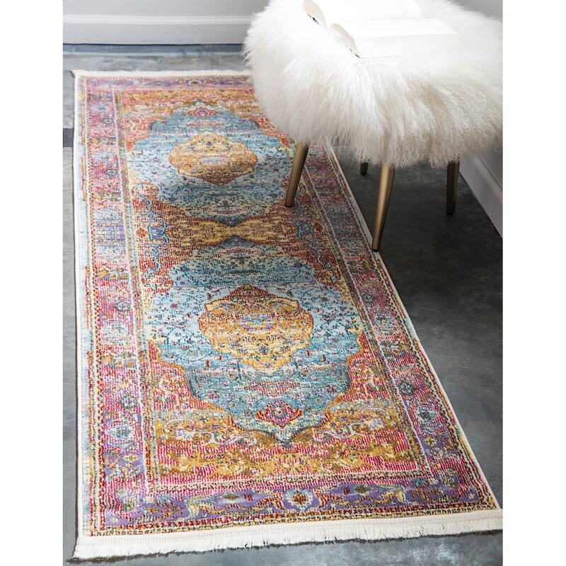 Traditional Samana Collection Area Rug - 2'2"x8' - Light Blue