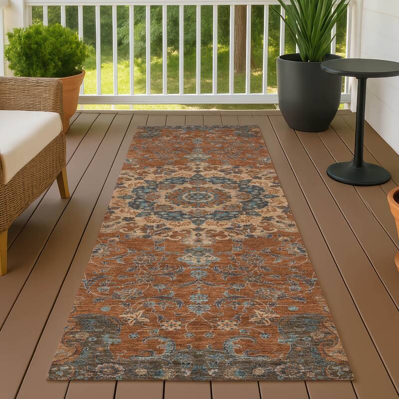 Machine Washable Indoor/ Outdoor Traditional Awaka Chantille Rug - Paprika - 2'3" x 7'6"