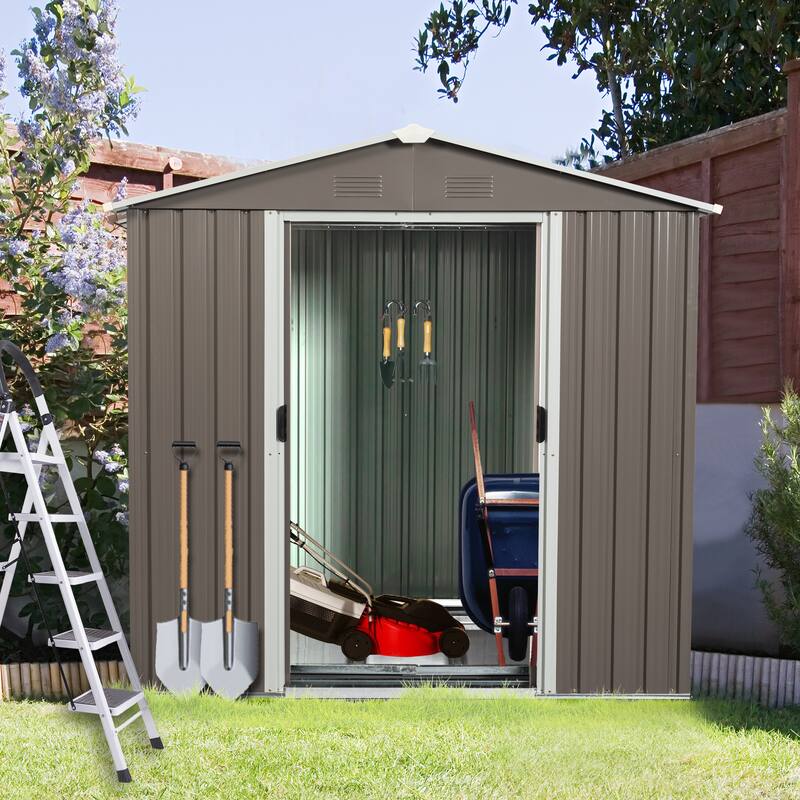 GDF Studio - Glissade Outdoor Metal Storage Shed with Galvanized Steel Panels and Sliding Doors
