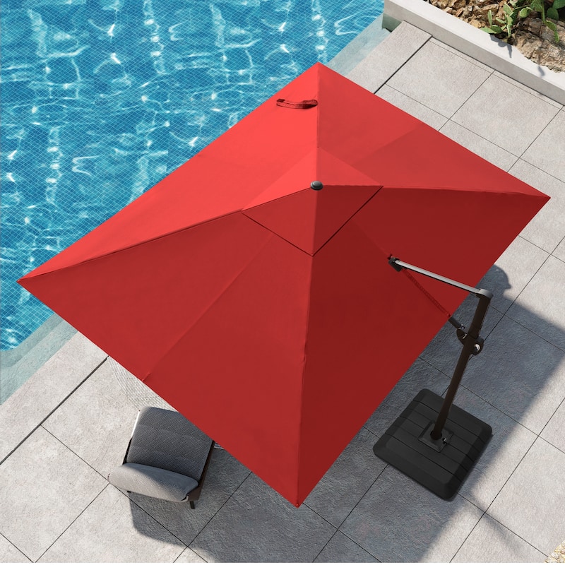 Pellebant 9 FT x 12 FT Outdoor Patio Cantilever-Offset Umbrella with Premium Base Stand - Red