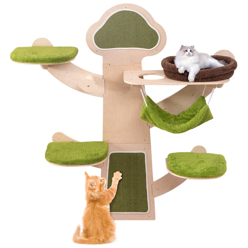 5-Level Wall-Mounted Cat Tree with Sisal Scratching Posts Cushioned Platforms and Hammock