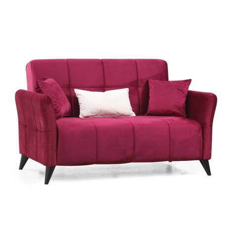 Armandale Red Velvet Upholstered Convertible Loveseat with Storage