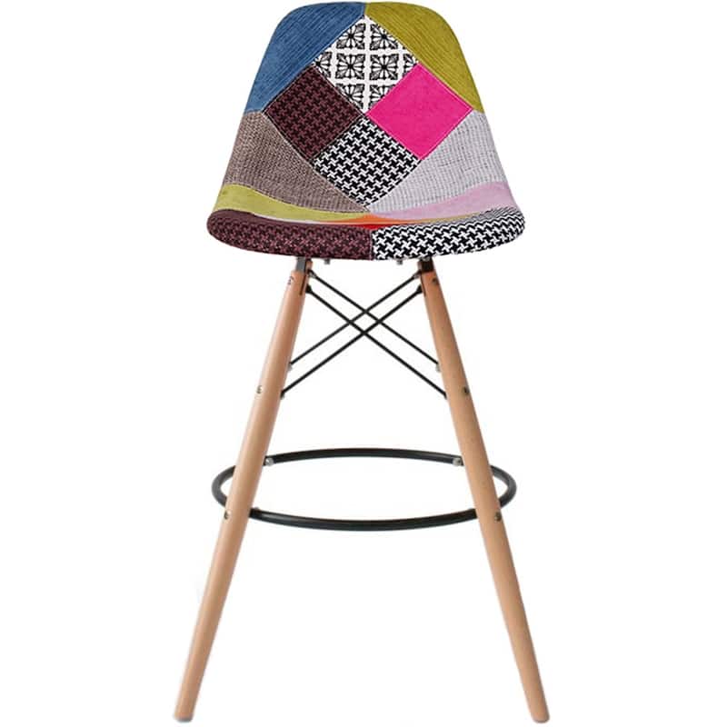 Counter Stool With Back Plastic Molded Wooden Eiffel Base For Kitchen Island Hotel Work High Chair - Patchwork A