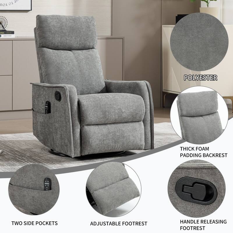 Heat Massage Manual Recliner Chair with Rocker and Swivel in Fabric for Living Room